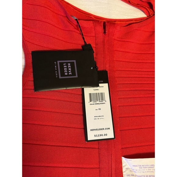 Herve Leger Red Body-Con Vintage Dress Size XS New With Tags - Picture 8 of 11